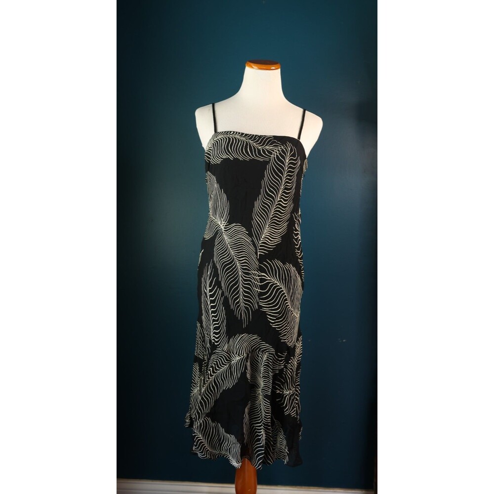 Vintage 90s Y2K Eva Blue Beaded Tropical Fern Fairycore Slip Dress Dress Black